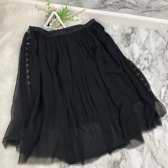 Dresses & Skirts - Black Chiffon Edgy Metal Buckle Skirt Large